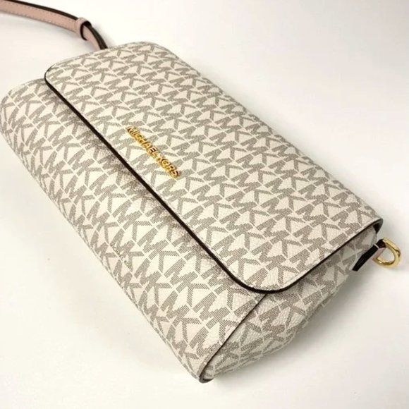 LAST ONE NWT Michael Kors Logo Crossbody Convertible Bag Ivory Pink Shoulder Bag - Picture 7 of 11